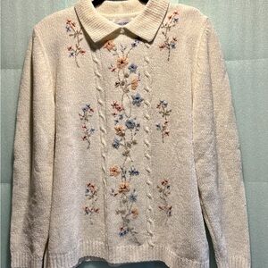 Alfred Dunner Cream Floral Knit Sweater